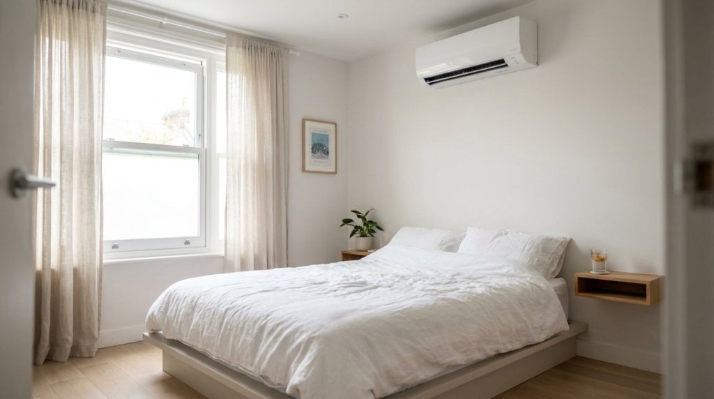 Wall-mounted air conditioning unit correctly sized for a UK bedroom